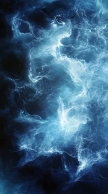 Plasma-like blue nebular turbulence with luminous energy filaments.