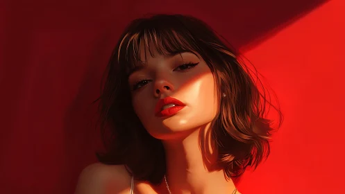 Cinematic red portrait uses raking light for sculpted drama