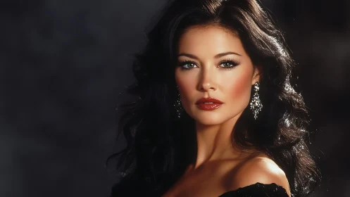 Studio portrait of woman with dark hair and evening makeup.