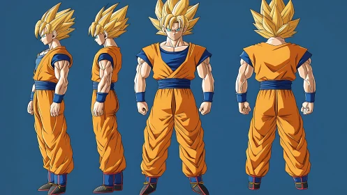 Character turnaround sheet presents stylized fighter poses