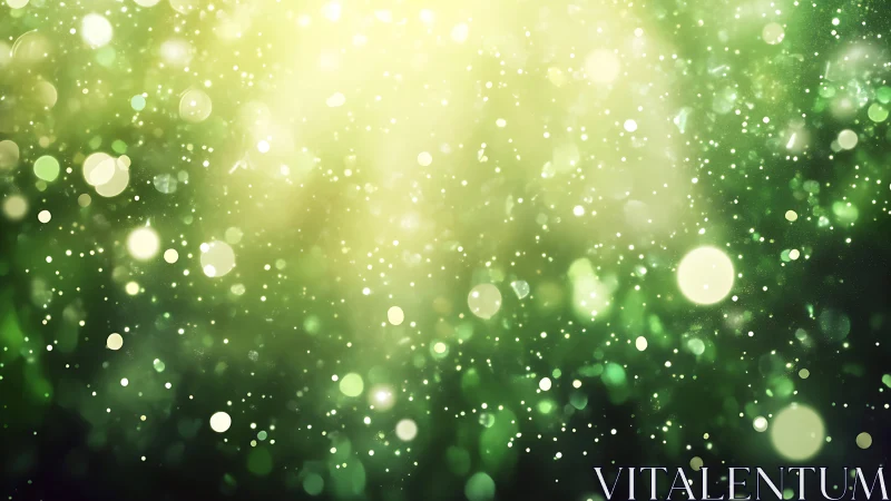 Luminous green bokeh particle field with radial light diffusion.