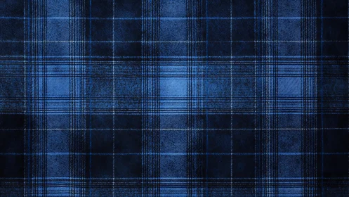 Blue tartan fabric displays regular intersecting stripe grid