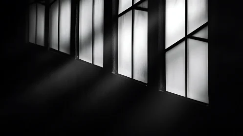 Geometric frosted windows casting soft beams of light.