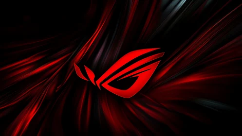 Bold red gaming emblem glowing in a dramatic dark swirl.