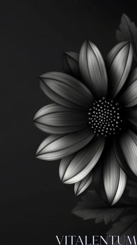 Black and white flower rendered with detailed petal structure