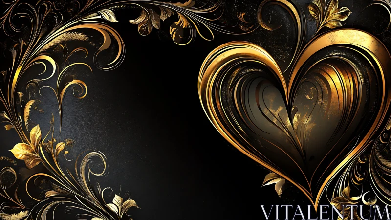 Golden Heart Ornament: Luxury Decorative Baroque Design.
