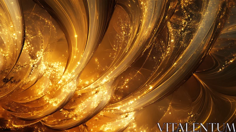 Curved luminous ribbons of golden fractal light swirl dynamically