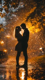 Silhouetted Couple in Golden Fireworks Glow