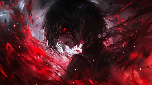 Bloodlit avenger amid swirling crimson energy storm.