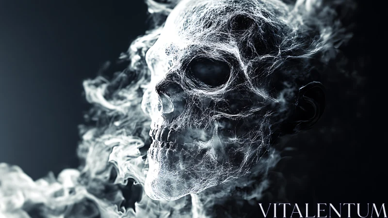 Ethereal smoke skull woven from drifting ghostly threads.