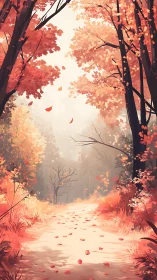 Autumn Forest Pathway: Saturated Warm Color Palette with Atmospheric Depth