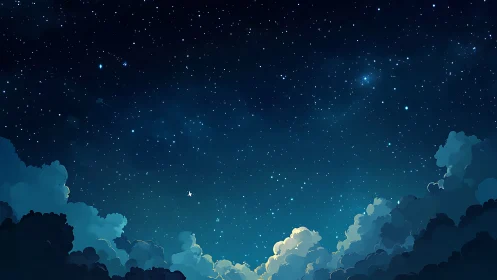 Starlit night expanse above glowing cumulus horizon.