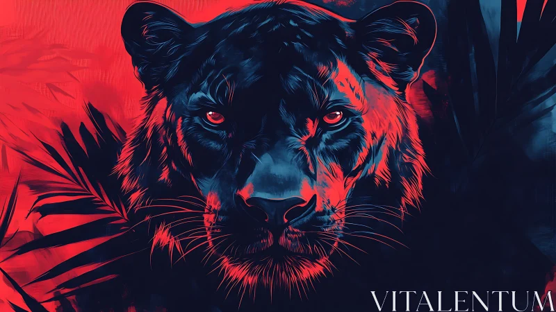 Neon Tiger Portrait with Glowing Eyes in Red and Blue