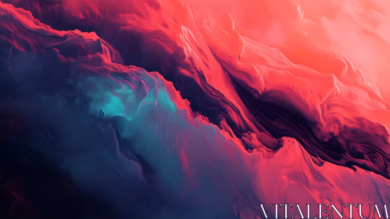 Crimson digital cliffs descend into deep cyan void below