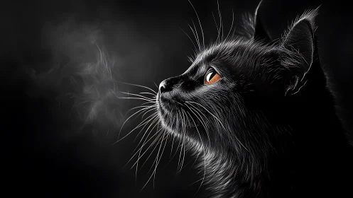 Black Cat with Golden Eyes. Piercing Feline Gaze.