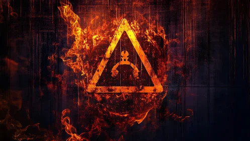 Triangular warning symbol rendered with fire effects.