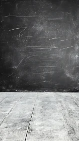 Empty chalkboard wall with rustic wooden floor background.