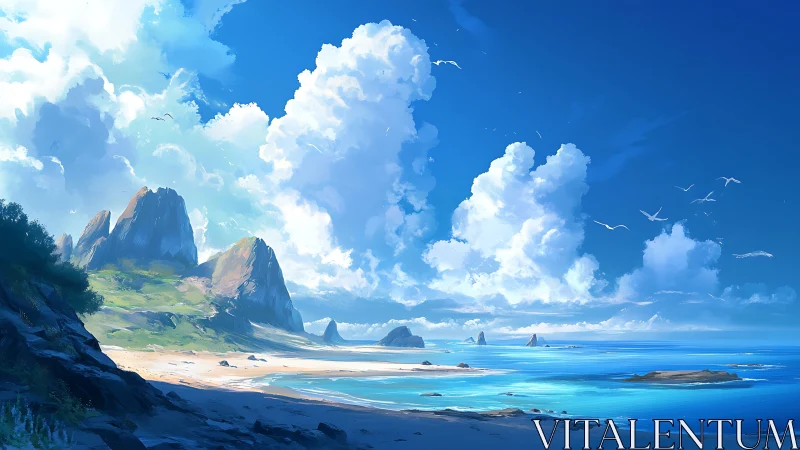 Coastal Landscape with Rock Formations and Turquoise Waters.