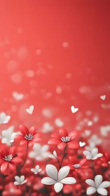 Red and White Flowers Against Bokeh Hearts.