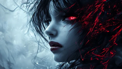 Haunting cybernetic gaze burns through icy digital darkness