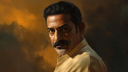 Pensive gentleman gazes back in warm golden evening light