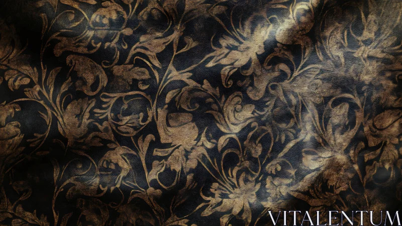 Golden floral damask pattern shimmers across dark fabric