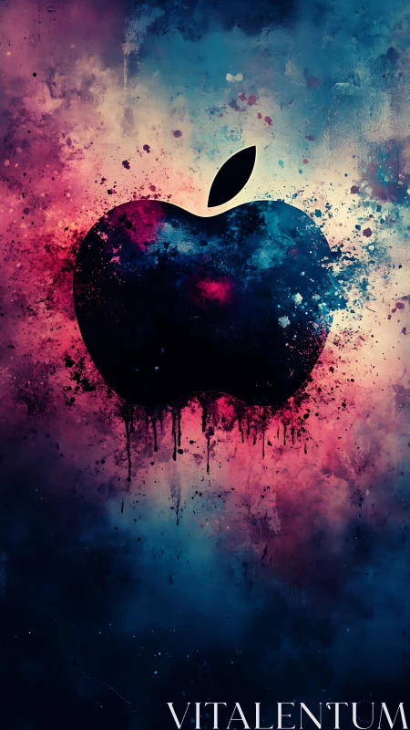 Bold splattered apple silhouette in glowing cosmic colors.