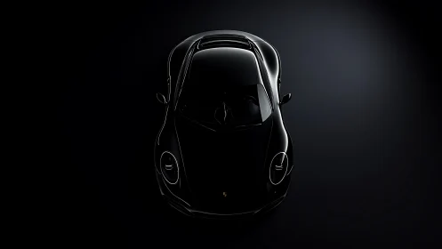 Midnight curves of a sleek black sports car in spotlight.