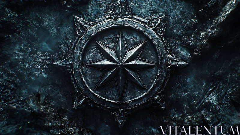 Ancient star compass rests in rugged stone, hinting at journeys