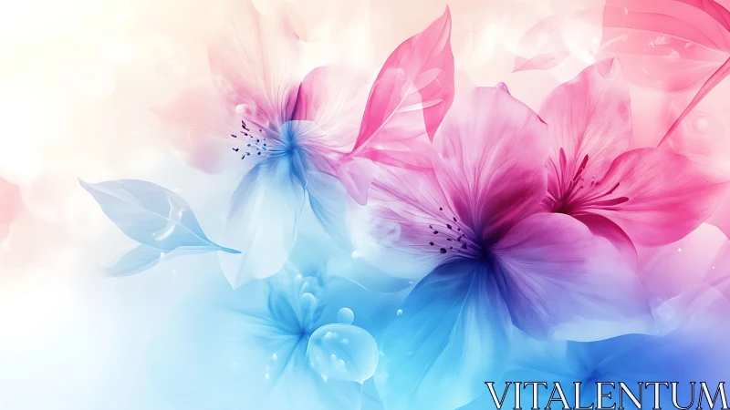 Abstract Floral Gradient. Digital Blooms Pink Blue Fusion.