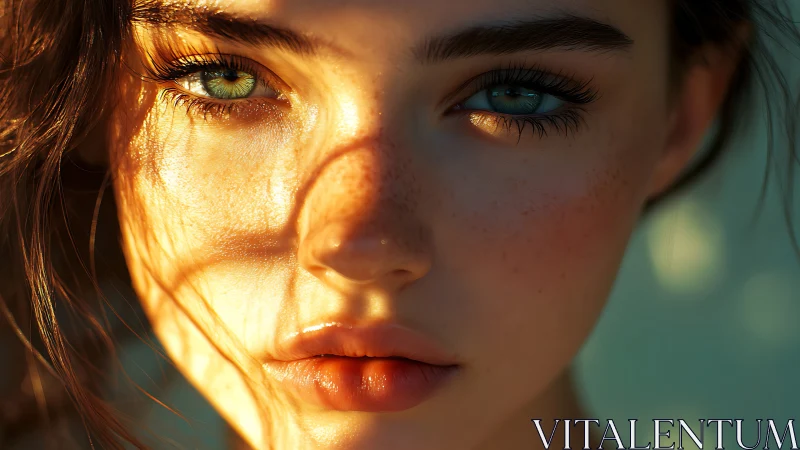 Photorealistic close-up portrait in golden hour rim lighting.