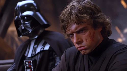 Gloomy warrior studies a masked ally in simmering silence