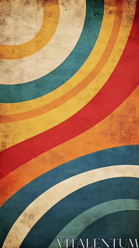 Retro sunbursts and rainbow arcs on worn carnival canvas.