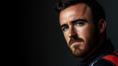 Intense bearded portrait in dramatic low key studio lighting.