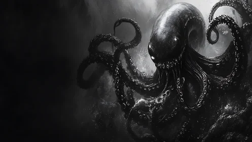 Midnight abyss births a cosmic cephalopod of storming ink