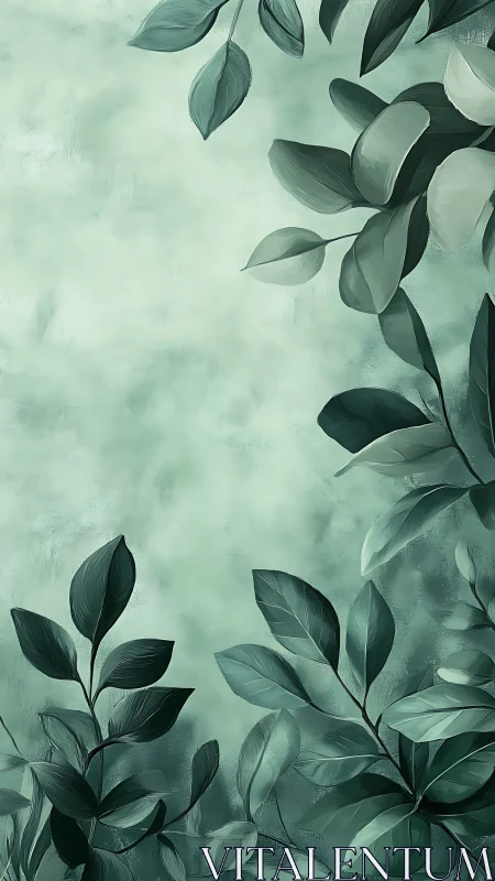 Muted green foliage border with soft textured background.