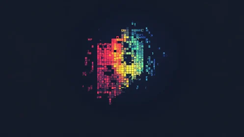 Colorful pixel heart glows softly in a quiet digital void