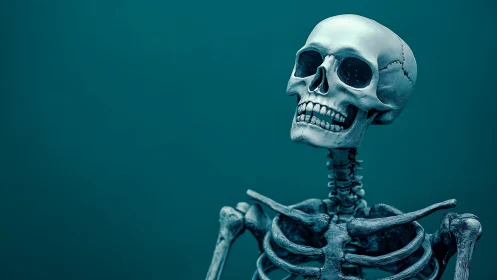 Clinical studio portrait of articulated human skeleton model