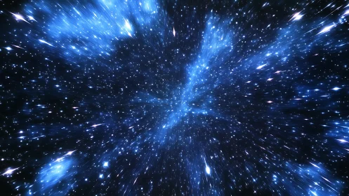 Starlit blue galaxy tunnel invites a bright dive into space
