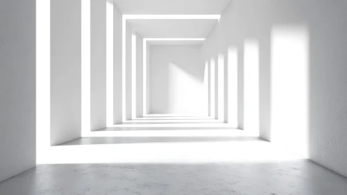 Modern White Corridor with Layered Geometric Walls.