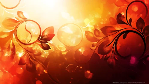 Luminous floral scrollwork in radiant orange gradient field.