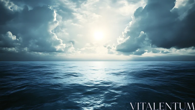 Gentle ocean horizon glowing beneath soft stormy clouds.