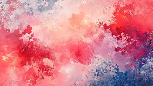 Pink and red abstract watercolor with textured splashes.