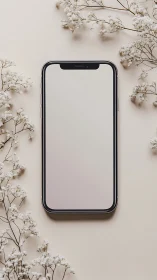 Smartphone Display Mockup with White Flowers.
