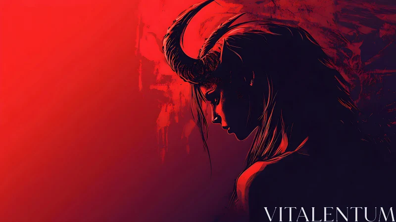 Horned silhouette in glowing red shadows and quiet power.