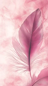 Blush-pink feather drifting through cottony dreamlight haze.