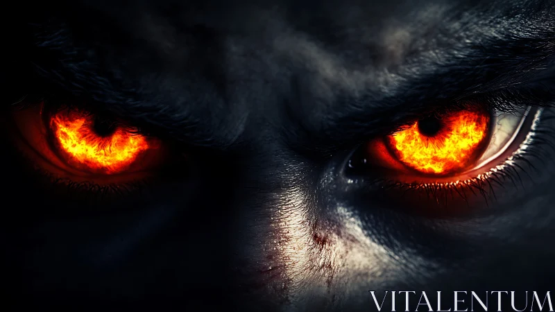 Inferno-eyed fiend glaring from a cavern of shadowed fury.