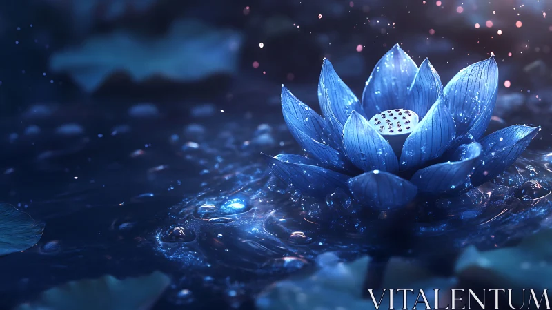 Midnight lotus opens like a quiet galaxy upon liquid glass