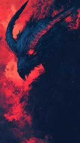 Horned shadow demon against vivid red inferno backdrop.