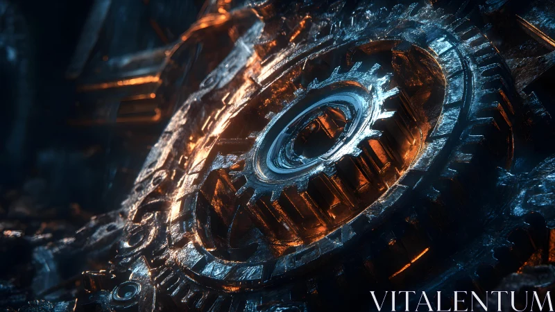 Detailed close-up of metallic gears with glowing orange highlights.